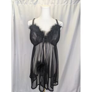Torrid Curve Babydoll Lingerie 2X Black Maribou Flyaway Mesh Plus Size 18-20 TOP